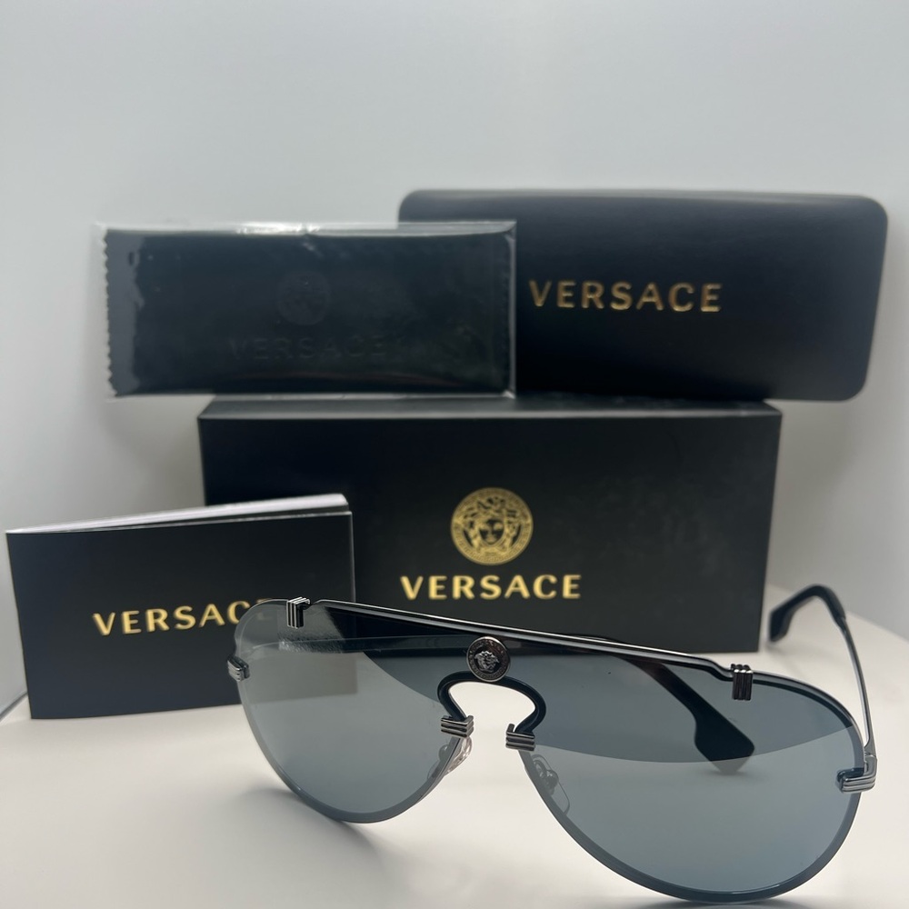 Versace Dark Gray Aviator Sunglasses - image 1